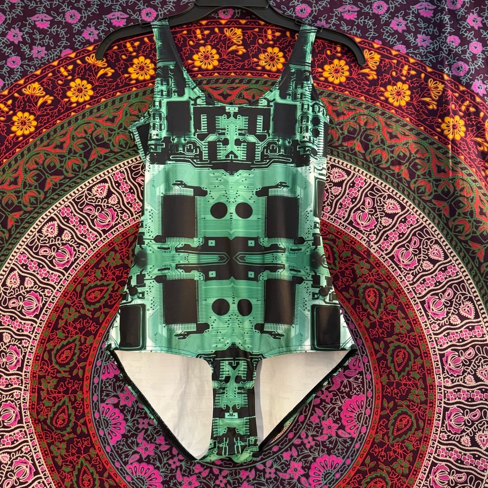 BlackMilk Clothing- Green Circuit Swim- Size M